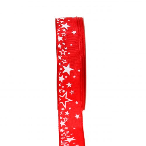 Floristik21 Weihnachtsband Sternmuster rot 25mm 25m