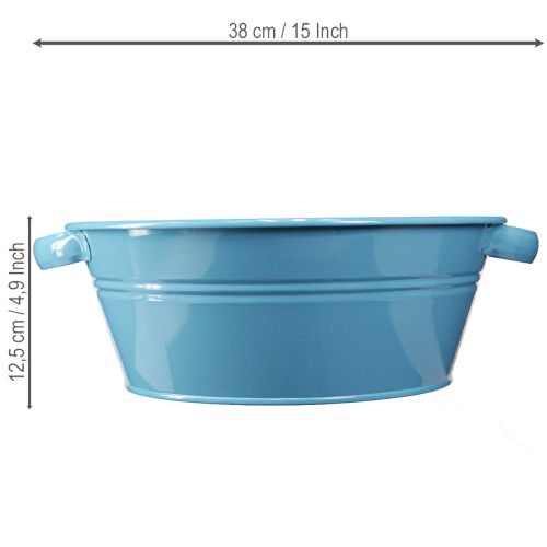 Artikel Metall Deko-Blumenschale Blau Ø33,5cm mit Griffen für Event-Dekoration