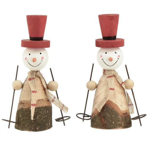 Floristik21 Winterliches Holz-Schneemann-Duo mit Charme – Tischdeko in Rot & Natur