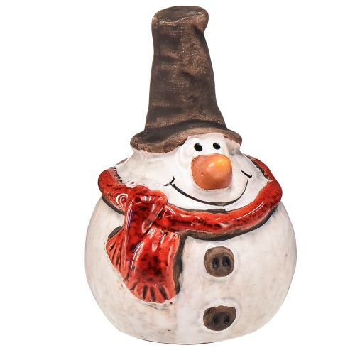 Floristik21 Keramik Schneemann Figur, 8,5cm, mit Zylinder und rotem Schal - Weihnachts- und Winterdeko – 3 St