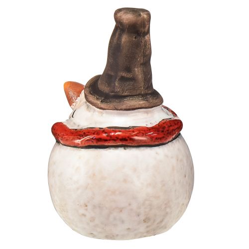 Artikel Keramik Schneemann Figur, 8,5cm, mit Zylinder und rotem Schal - Weihnachts- und Winterdeko – 3 St