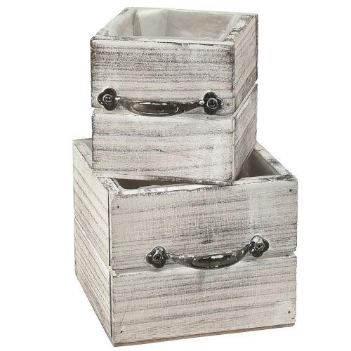 Floristik21 Holz Schubladen Set mit Griff, Weiß Gewischt, 12x12cm & 9x9cm - Rustikale Aufbewahrung – Set aus 2St