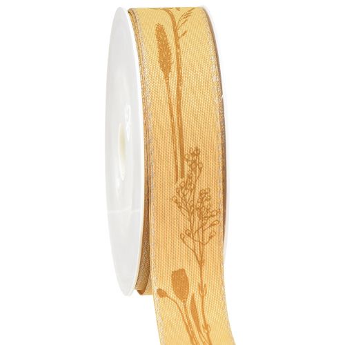 Floristik21 Seidenband Herbst mit Gräsern Dekoband Gelb 25mm 18m
