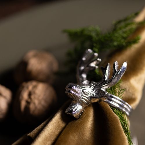 Artikel Hirsch Serviettenringe Metall Silber Ø4cm Set 4 Stück für Elegante Tischdeko