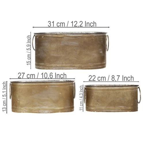 Set Übertopf Metall Wanne Vintage Retro L22,5cm/27cm/31cm | Floristik21.de