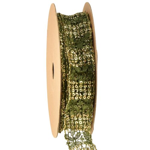 Floristik21 Spitzenband Grün mit Gold Dekoband Spitze 25mm 15m