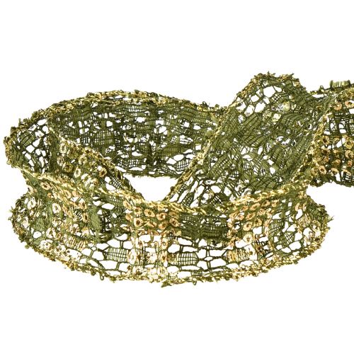 Artikel Spitzenband Grün mit Gold Dekoband Spitze 25mm 15m
