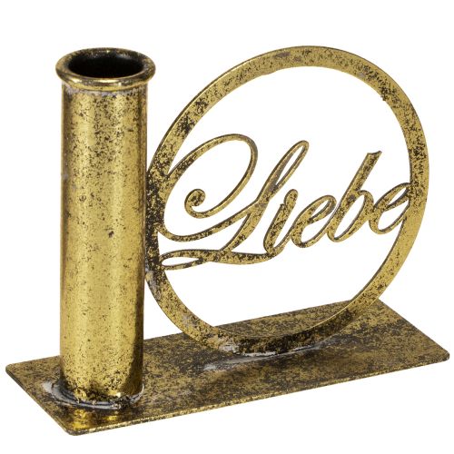 Stabkerzenhalter Metall Liebe Antik Optik Gold 13×5×10,5cm