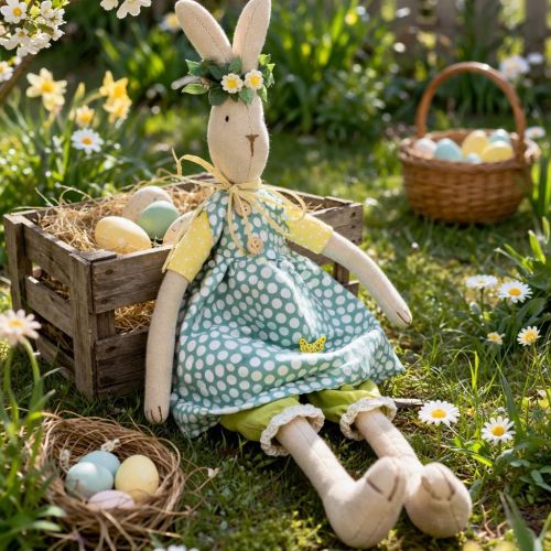 Artikel Stoffhase für Ostern, Osterhase mit Kleidung, Hasenmädchen H43cm