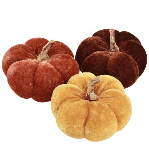 Floristik21 Samtige Stoffkürbisse in Herbstfarben Gelb & Braun, Deko-Set Ø7cm 9 Stück