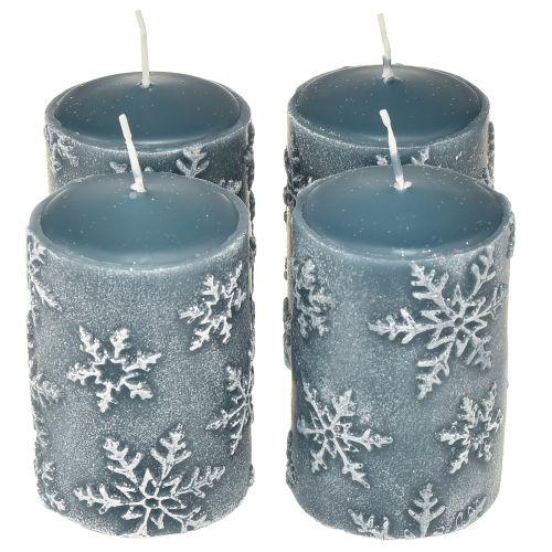 Stumpenkerzen Blau Kerzen Schneeflocken 100/65mm 4 St