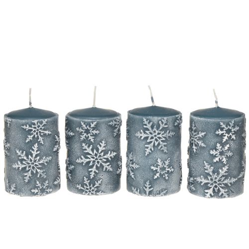 Floristik21 Stumpenkerzen Blau Kerzen Schneeflocken 100/65mm 4 St