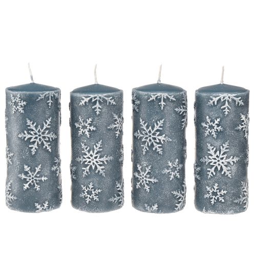 Floristik21 Stumpenkerzen Blau Kerzen Schneeflocken 150/65mm 4 St