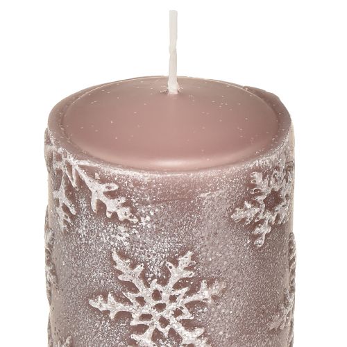 Floristik21 Stumpenkerzen Rosa Kerzen Schneeflocken 100/65mm 4 St