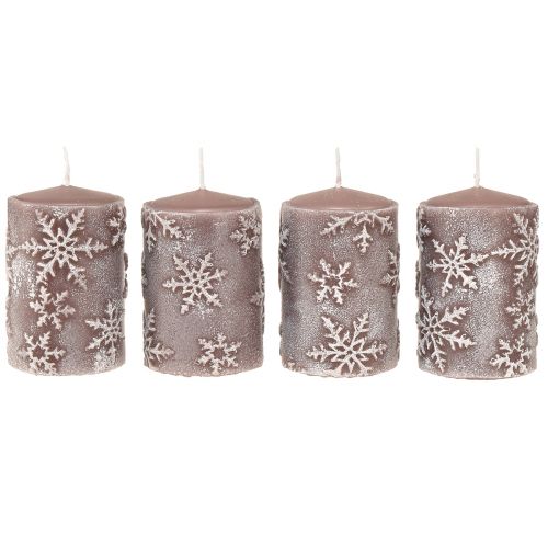 Floristik21 Stumpenkerzen Rosa Kerzen Schneeflocken 100/65mm 4 St