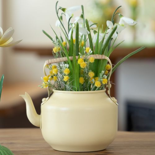 Artikel Teekanne Deko aus Metall mit Griff 17cm cremefarben