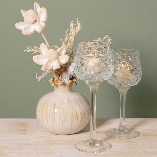 Artikel Teelichthalter Set aus Glas mit Zapfenoptik und Fuß, 19,5 cm und 22,5 cm hoch, 2-teilig