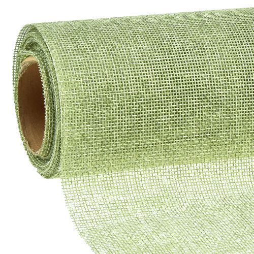Floristik21 Tischläufer Grün Hellgrün mit Jute, Dekostoff 29×450cm - Elegantes Tischband für Ihre Festliche Dekoration
