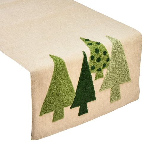 Floristik21 Tischläufer Weihnachten Tannenbäume Grün 140x41,5cm