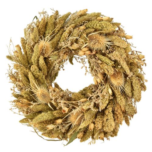 Floristik21 Natur Dekokranz Kardendisteln Hirse Gelb Olivgrün Ø28cm
