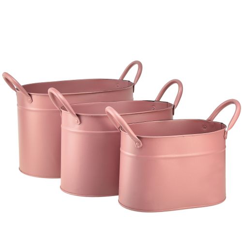 Floristik21 Übertopf Metall oval Pflanztopf Rosa 24/21/18cm Set à 3St