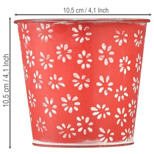 Übertopf Rot Weiß Mini-Blumentopf geblümt Metall Ø10,5cm H10,5cm | Floristik21.de
