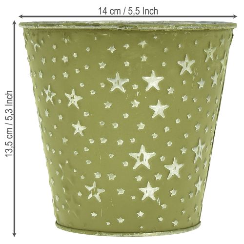 Übertopf Silber Grün Blumentopf Metall Sterne Ø14cm | Floristik21.de