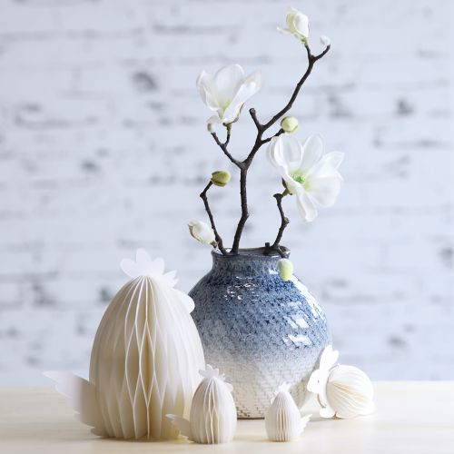 Floristik21 Keramikvase Blau Weiß Glasiert, Geflochtene Optik H18,5cm Dekoration