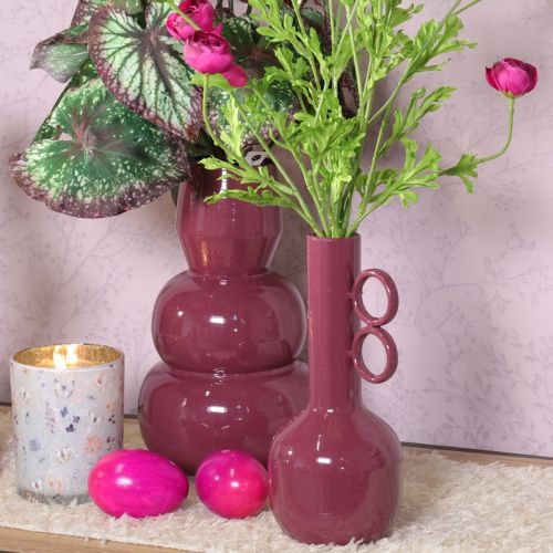 Artikel Design Vase mit langem Hals und runden Griffen aus Metall in glänzendem Rot – 25 cm