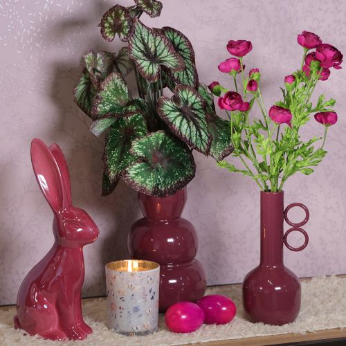 Artikel Design Vase mit langem Hals und runden Griffen aus Metall in glänzendem Rot – 25 cm