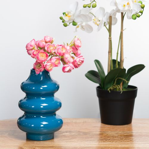 Artikel Blaue Keramikvase mit wellenförmiger Oberfläche 23cm