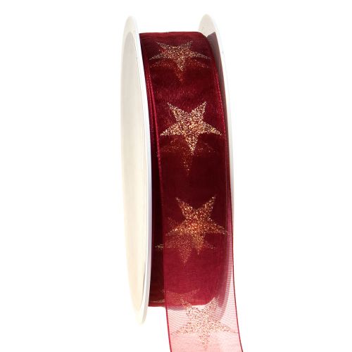 Floristik21 Weihnachtsband Dunkelrot Gold mit Sternen B25mm L18m