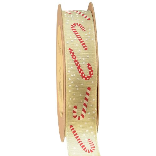 Floristik21 Weihnachtsband mit Zuckerstangen Geschenkband Beige 25mm 15m
