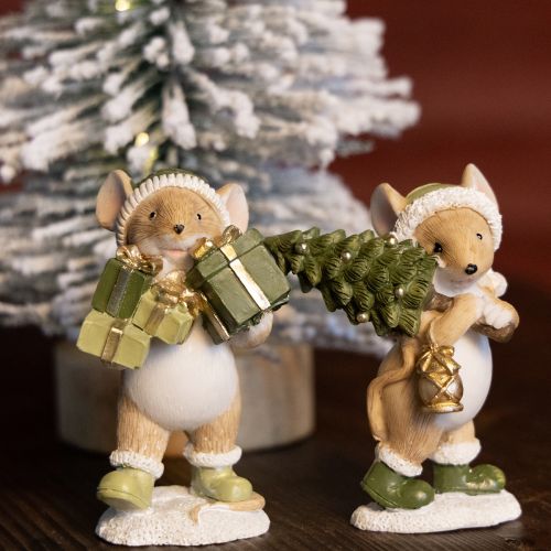 Floristik21 Handbemalte Weihnachtsdeko Mäuse Set aus Polyresin – Niedliche Figuren mit Baum und Geschenken