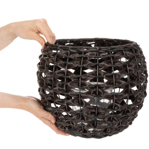 Windlicht geflochten Schwarz, Braun Sommerdeko Ø31cm H25cm | Floristik21.de