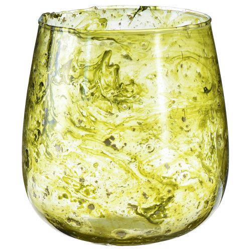 Floristik21 Windlicht Glas Deko Vintage Gelbgrün Ø12cm H12,5cm