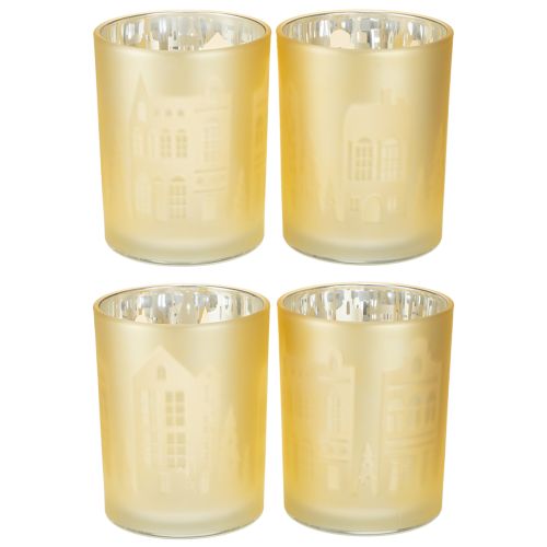 Floristik21 Windlicht "City Glow" Glas gold-silber Stadtsilhouette festlich H12,5cm Set 4