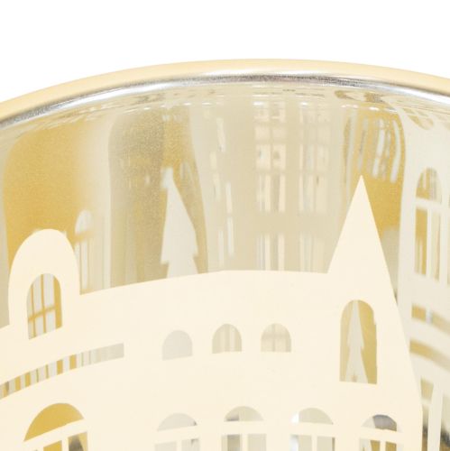 Artikel Windlicht "City Glow" Glas gold-silber Stadtsilhouette festlich H12,5cm Set 4