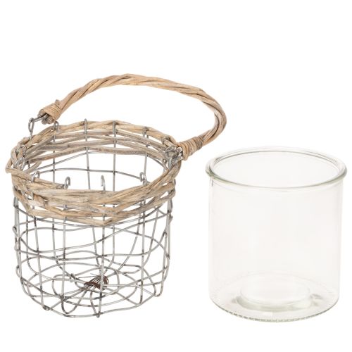 Windlicht Hängend Glas Metall Weide Ø14,5cm Vintage Charme 2er Set | Floristik21.de