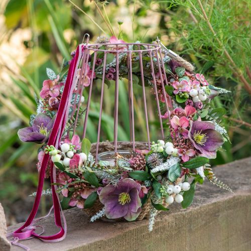 Artikel Windlicht mit Kerzenglas Rosa Natur Hanf Henkel Ø18cm H22cm für Indoor & Outdoor Deko