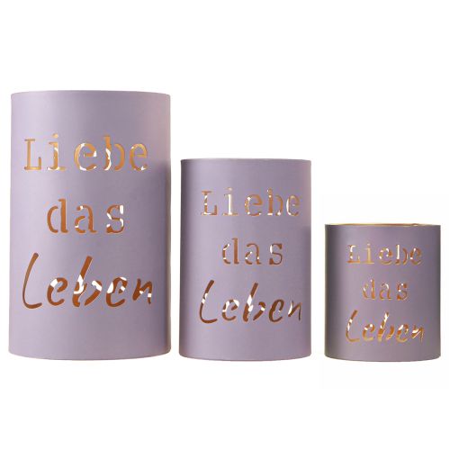 Artikel Elegante Windlichter Grau Gold „Liebe das Leben“ 3er-Set - Floristik21