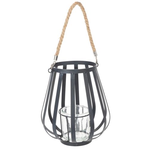 Windlicht Metall Glas Anthrazit 23cm Laterne Deko Garten