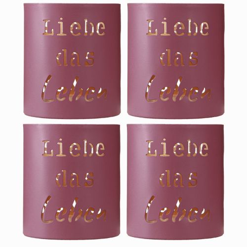 Artikel Windlicht Metall "Liebe das Leben" Fuchsia Gold Ø9cm H10cm 4er Set - Glam Deko Highlight