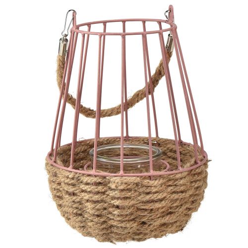 Floristik21 Windlicht mit Kerzenglas Rosa Natur Hanf Henkel Ø18cm H22cm für Indoor & Outdoor Deko