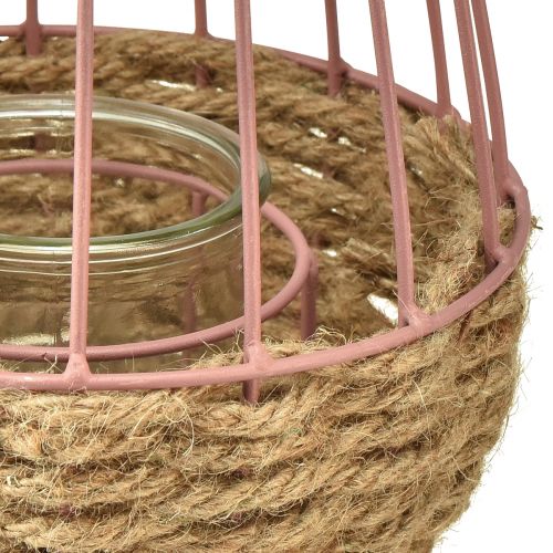 Artikel Windlicht mit Kerzenglas Rosa Natur Hanf Henkel Ø18cm H22cm für Indoor & Outdoor Deko