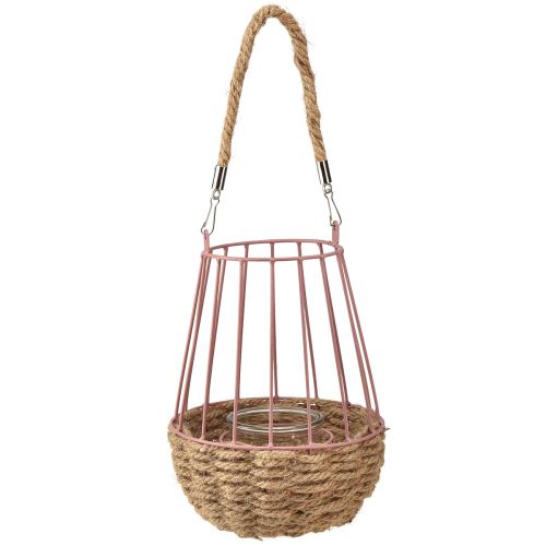 Artikel Windlicht mit Kerzenglas Rosa Natur Hanf Henkel Ø18cm H22cm für Indoor & Outdoor Deko