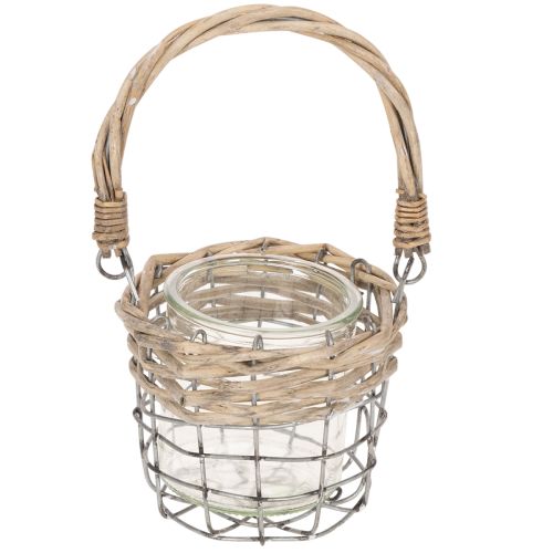 Windlicht Teelichthalter Glas Metall Weide 10,5cm 3er Set | Floristik21.de