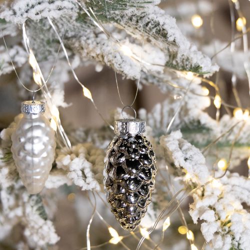 Artikel Zapfen Mix aus Glas Silber 5cm 14 St