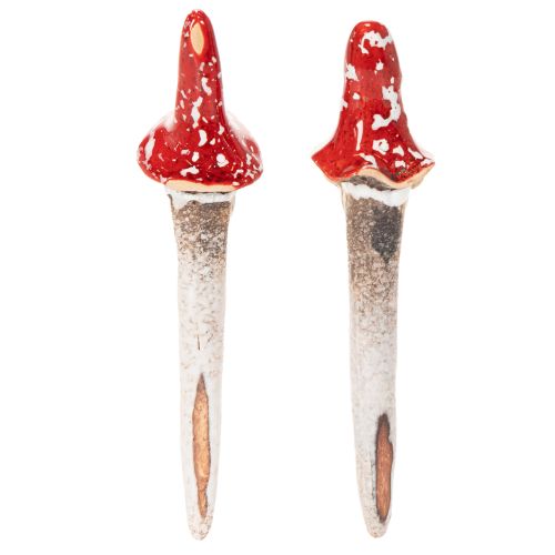 Keramik Gartenstecker Zwerge 17cm Rot mit Pilzhut 2er Set | Floristik21.de