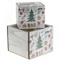 Floristik21 Pflanzgefäß Holz Weihnachtsdeko Weiß, Bunt 20×20/15×15cm 2er-Set